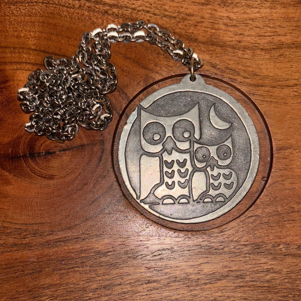 Vintage Danish designer Jorgen Jensen owl and crescent moon pendant